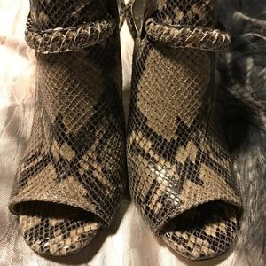 Michael Kors Snakeskin Open Toe Pumps with Chain Detail